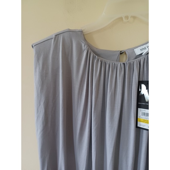 Nine West NWT Top Gray Cap Sleeve Keyhole Ruched Soft Stretch Party Casual Sz M - Picture 3 of 7
